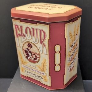 VGT J.Banks & Co. Red/Cream  Flour Tin made In England.